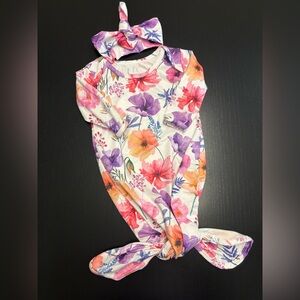 Baby Girl NB-3m Sleep Gown with Headband Tie for Photos